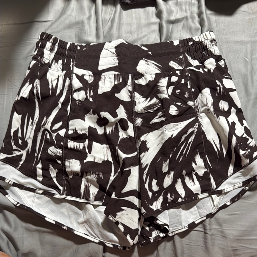 Lululemon Athletica Black and White Athletic Shorts with Ruffled Hem